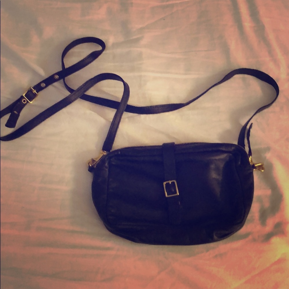 Clare V. Black and gold hardware crossbody